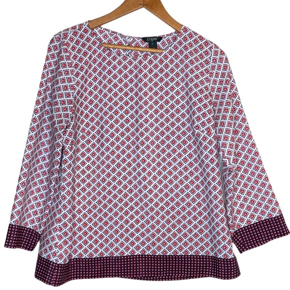 J. Crew Geo Geometrical Print Blouse With Keyhole Back Size Medium - Picture 1 of 8